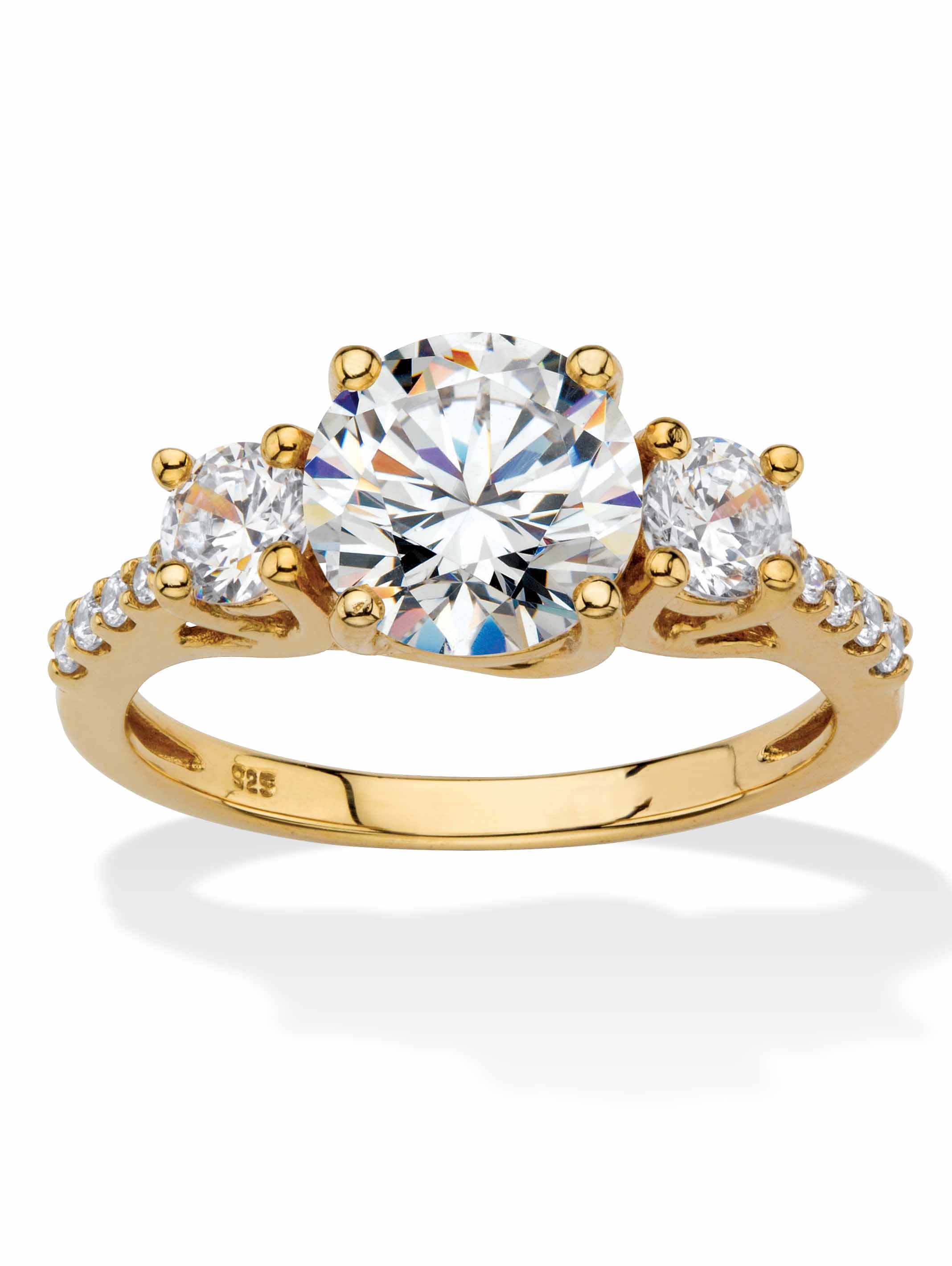 Round Cubic Zirconia 3-Stone Engagement Ring 2.62 TCW in 18k Gold-plated Sterling Silver